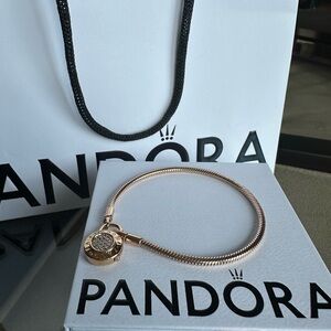 Rose gold Pandora bracelet with lock clasp
